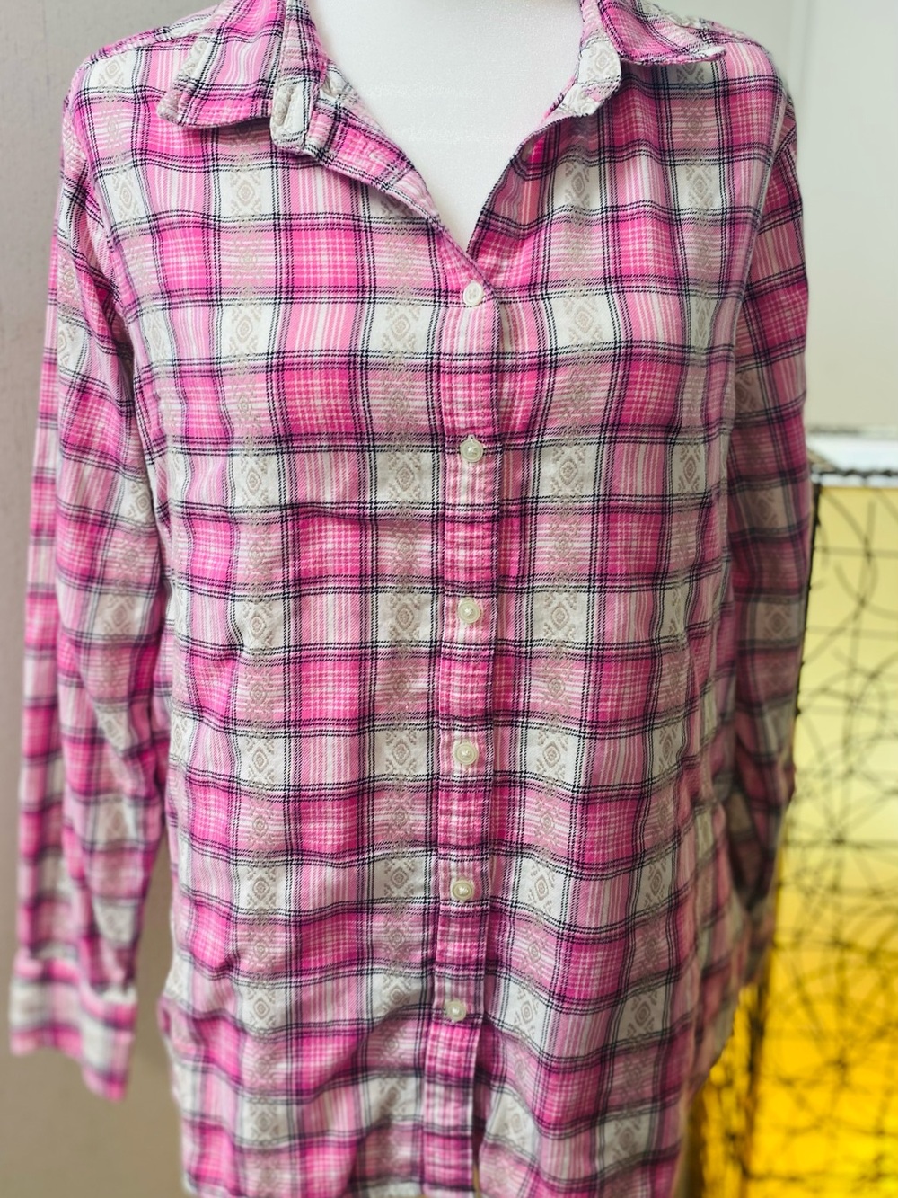 LOFT Pink Plaid Button-Down Shirt